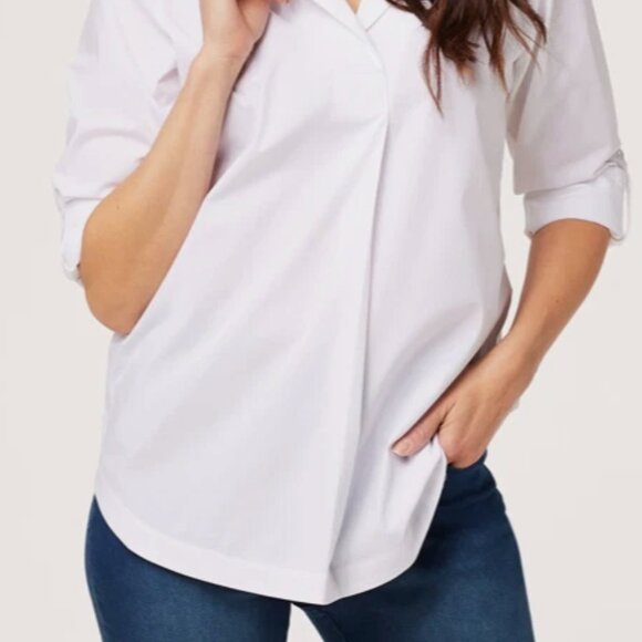 Martha Stewart Stretch Poplin Blouse with Split V-Neck - Picture 4 of 7